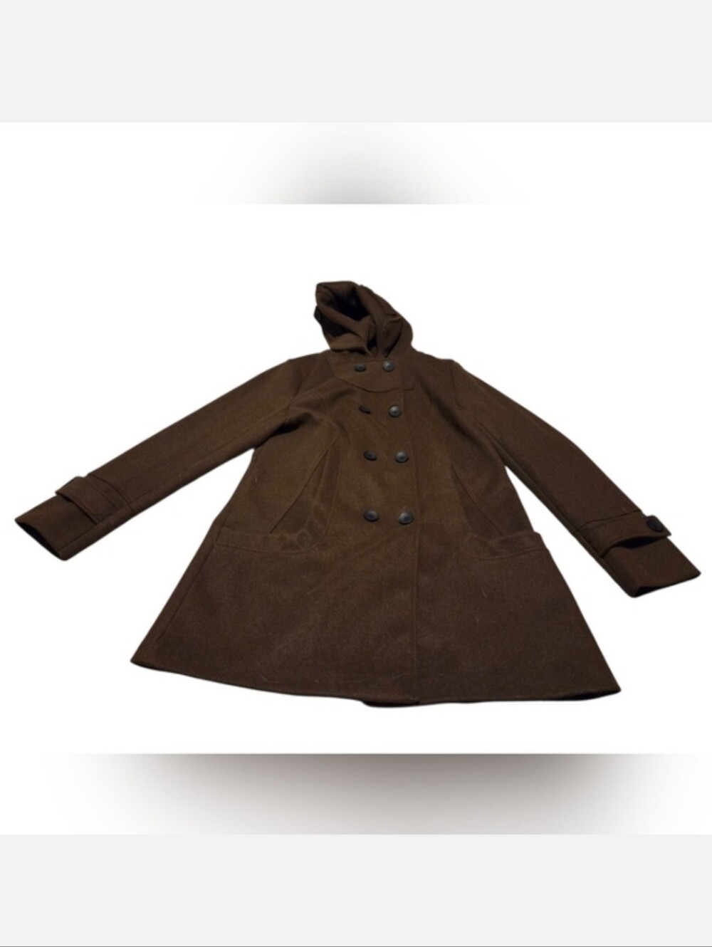 Women’s Med Tanming Warm Double-Breasted Wool Pea Coat Trench Jacket With Hood